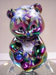 Fenton Bear Amethyst Carnival Swarovski Crystal OOAK
