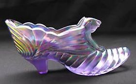 Fenton Blue Carnival Glass Cat Shoe
