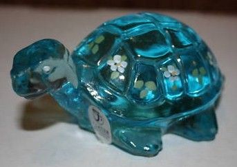 Fenton Blue Turtle Glassware Figurine Hand Painted