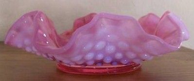 Fenton Cranberry Opalescent Hobnail Ruffled Dish