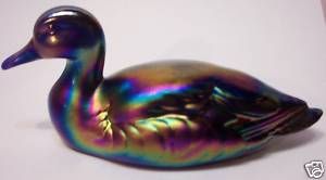 Fenton Carnival Glass Duck Paperweight Figurine