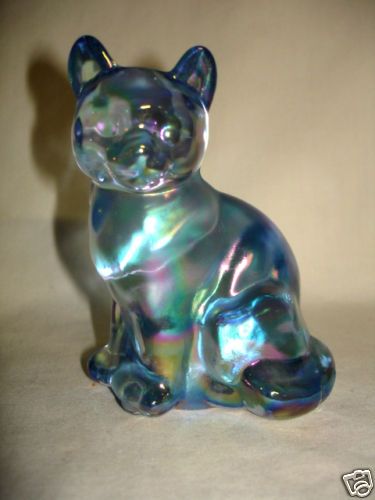 Fenton Cat Salem Blue Carnival 1990's