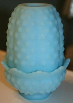 Fenton Custard Hobnail Fairy Lamp Light Blue