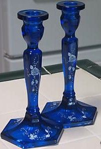 Fenton Elizabeth Blue Royale Candlestick Holders