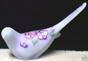 Fenton QVC 2000 Blue Burmese Happiness Bird Floral
