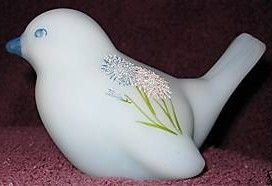 Fenton Frosted Asters on Blue Satin Bird