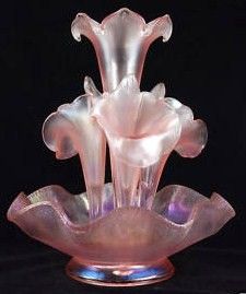 Fenton Glass 1980 Velva Rose Stretch Epergne 75th Year