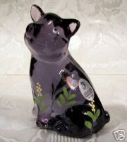 Fenton Glass 2006 Violet 4 inch Handpainted Floral Pig