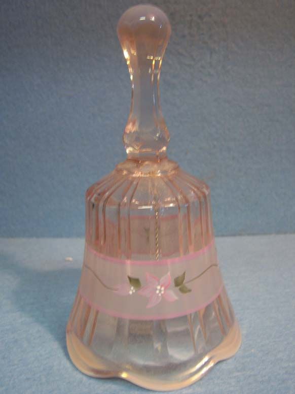 Fenton Glass Bell Pink Handpainted Flowers