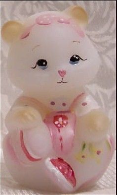 Fenton Glass Opal Satin HP Pink White Baby Bear