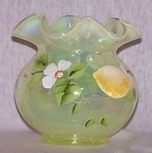 Fenton Glass QVC Lemon 2006 Rose Vase Opalescent Topaz
