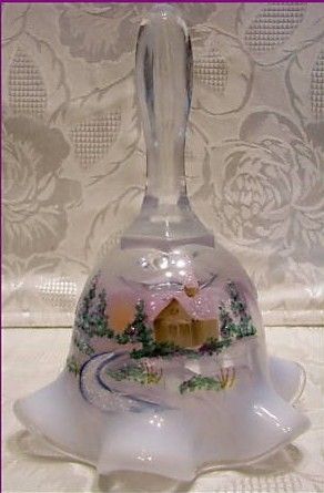 Fenton Glass Xmas 2009 French Opal Winter Aura Bell