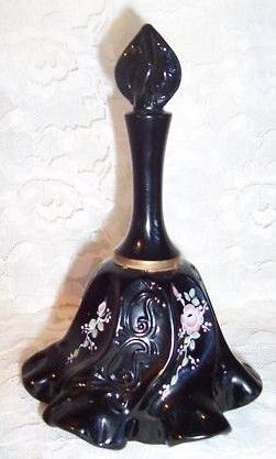 Fenton Hand Painted Artist Signed Black Bell with Roses