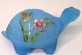 Fenton Hand Painted Turtle Figurine Blue
