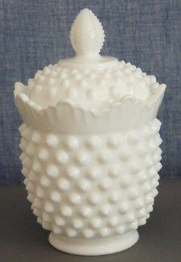 Fenton Hobnail White Milk Glass Sugar Bowl & Cover