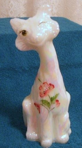 Fenton Mother of Pearl Alley Cat with Pink Flowers