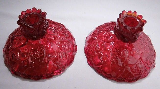 Fenton Red Water Lilly Candlestick Holder