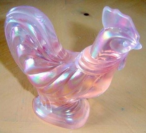 Fenton Rooster Pink Iridized Carnival Glass