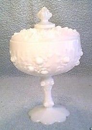 Fenton Rose Milk Glass Covered Candy Dish