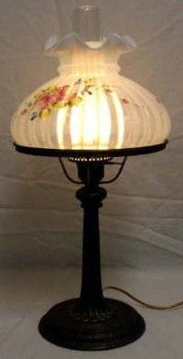 Fenton Table Student Lamp Handpainted Roses