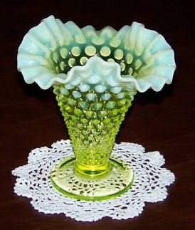 Fenton Vaseline Opalescent Hobnail Vase