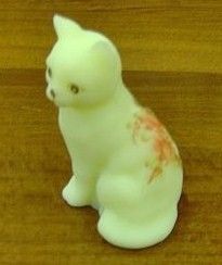 Fenton Vintage Green Custard Cat Hand Painted Roses