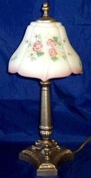 Fenton White Opal Satin Rose Garden Student Lamp