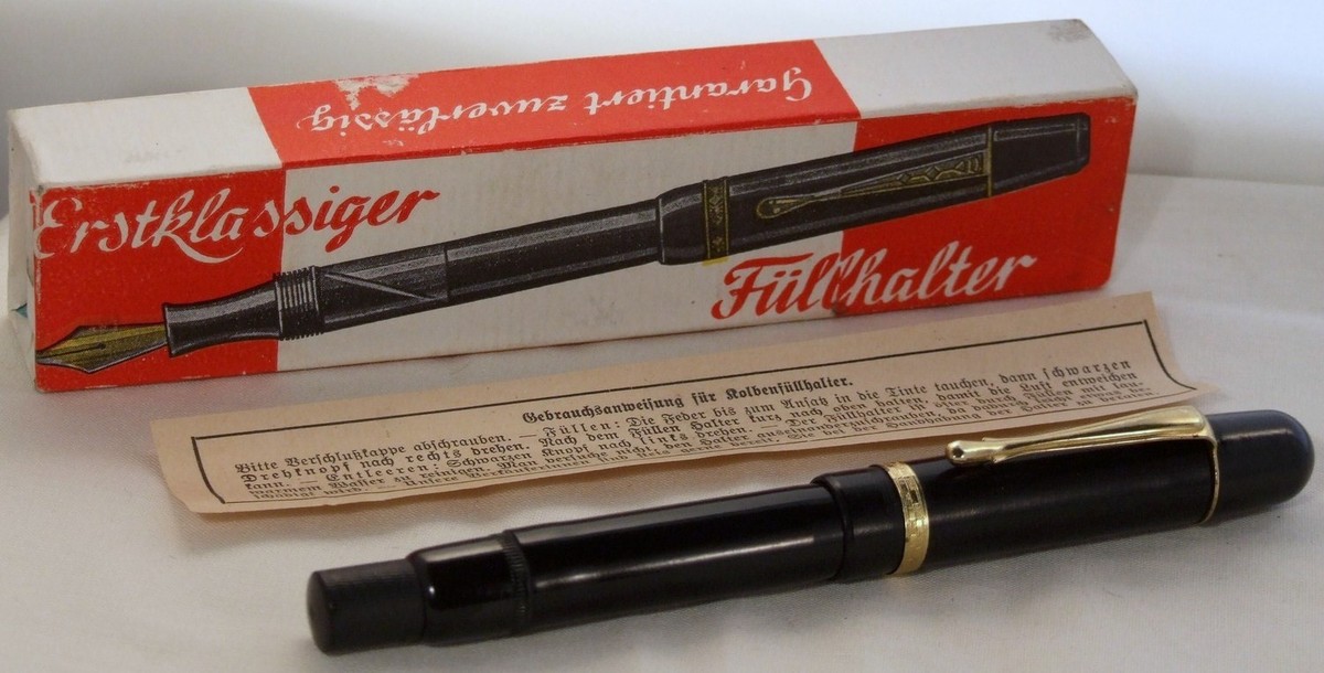 German Diverse Black Hard Rubber Fountain Pen New Old Stock