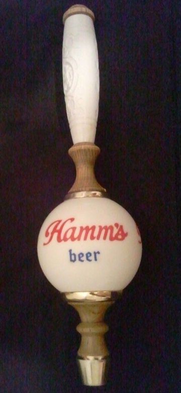 Hamms Beer Ceramic Ball Brass Wood Tapper wMolded Tap Handle