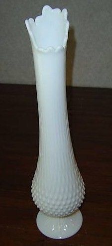 Large Vintage Fenton Milk Glass Hobnail Swing Vase