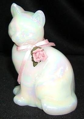 Lenox Fenton Opalescent Opal Glass Cat Sculpture