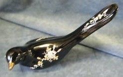 Lg Fenton Hand Painted Black Bird Figurine with Flowers