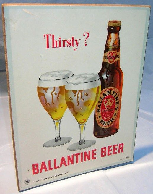 Rare 1949 Ballantine Beer Masonite Bartop Advertising Sign