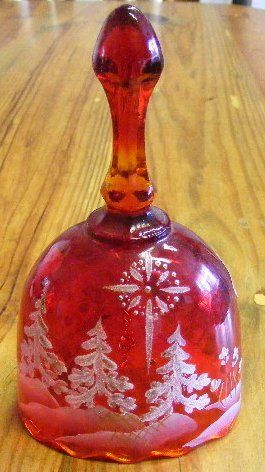 Red Fenton Christmas Bell with Sticker D Clapinger