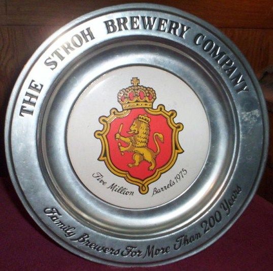 Stroh's Brewery Wilton Pewter 1975 5Mil Barrel Plate