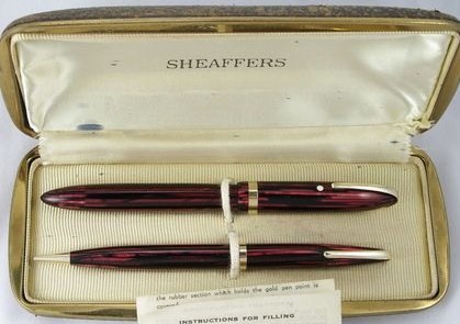 Sheaffer Lifetime Balance Set Carmine Red Striped Military Sheaffer Lifetime Balance Set Carmine Red Striped Military