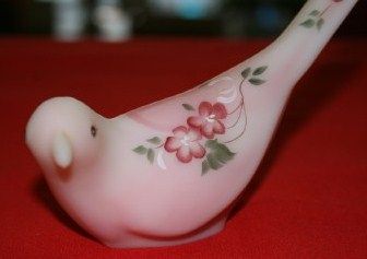Signed Shelley Fenton Custard Glass Handpainted Bird