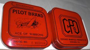 Square Pilot Brand Typewriter Ribbon Tin Top & Bottom