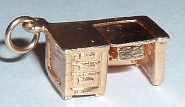 Vintage 14K Gold 3D Moveable Typewriter Desk Charm Folded