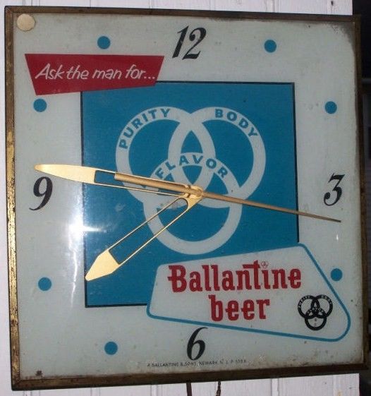 Vintage Ballantine Beer Convex Glass Lighted Clock-Square Vintage Ballantine Beer Convex Glass Lighted Clock-Square