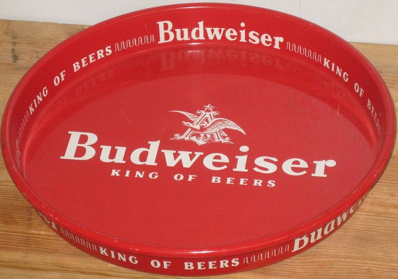 Vintage Budweiser Beer Tray Metal Red & White