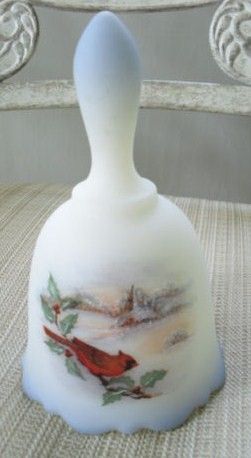 Vintage Fenton Christmas Signed Cardinal Bird Bell 1970's