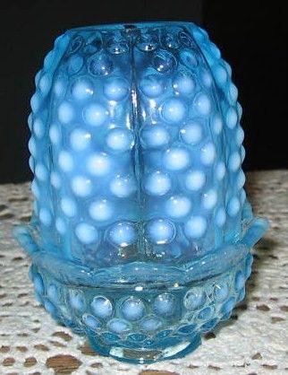 Vintage Fenton Fairy Lamp Opalescent Hobnail Blue 1940's