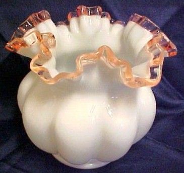 Vintage Fenton Rose Crest Mellon Vase
