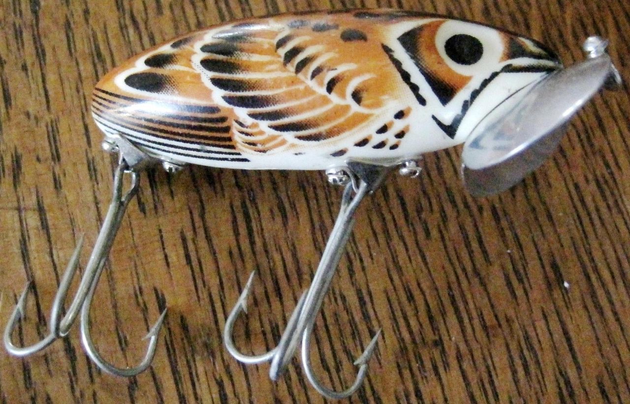 Vintage Fred Arbogast Jitterbug Chipmunk Pattern Fishing lure