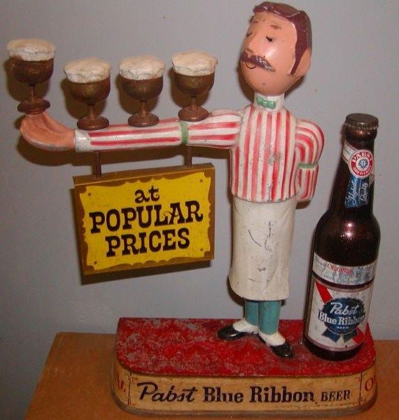 Vintage Pabst Blue Ribbon Bartender Metal Display Sign