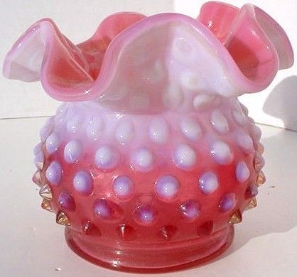 Vintage 3 inch Fenton Cranberry Opalescent Ruffled Vase