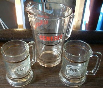Vintage Barware Breweriana Genesee Pitcher w Glass Mugs