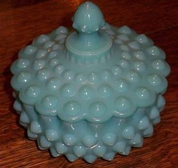 Vintage Blue Hobnail Fenton Covered Candy Dish