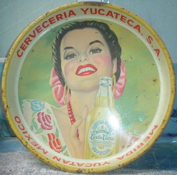 Vintage Carta Clara Beer Tin Tray 1960's Yucatan Mexico Vintage Carta Clara Beer Tin Tray 1960's Yucatan Mexico
